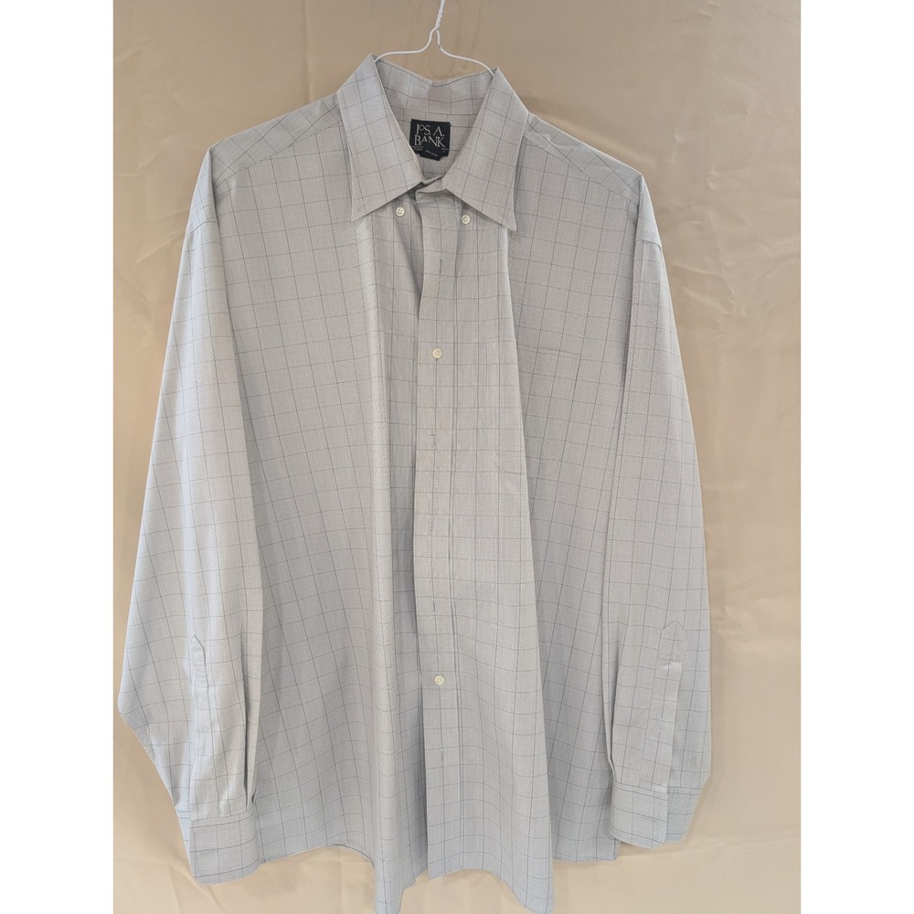 Jos A Bank Traveler Collection Mens Gray Plaid Button Down Long Sleeve 17 / 36 - Picture 1 of 3